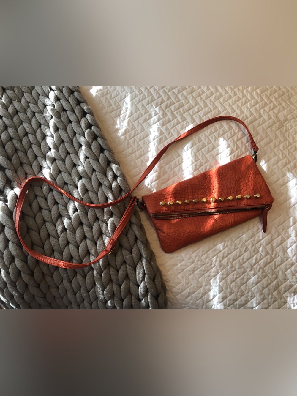 Urban Expressions Orange Vegan Leather Crossbody Studded Bag